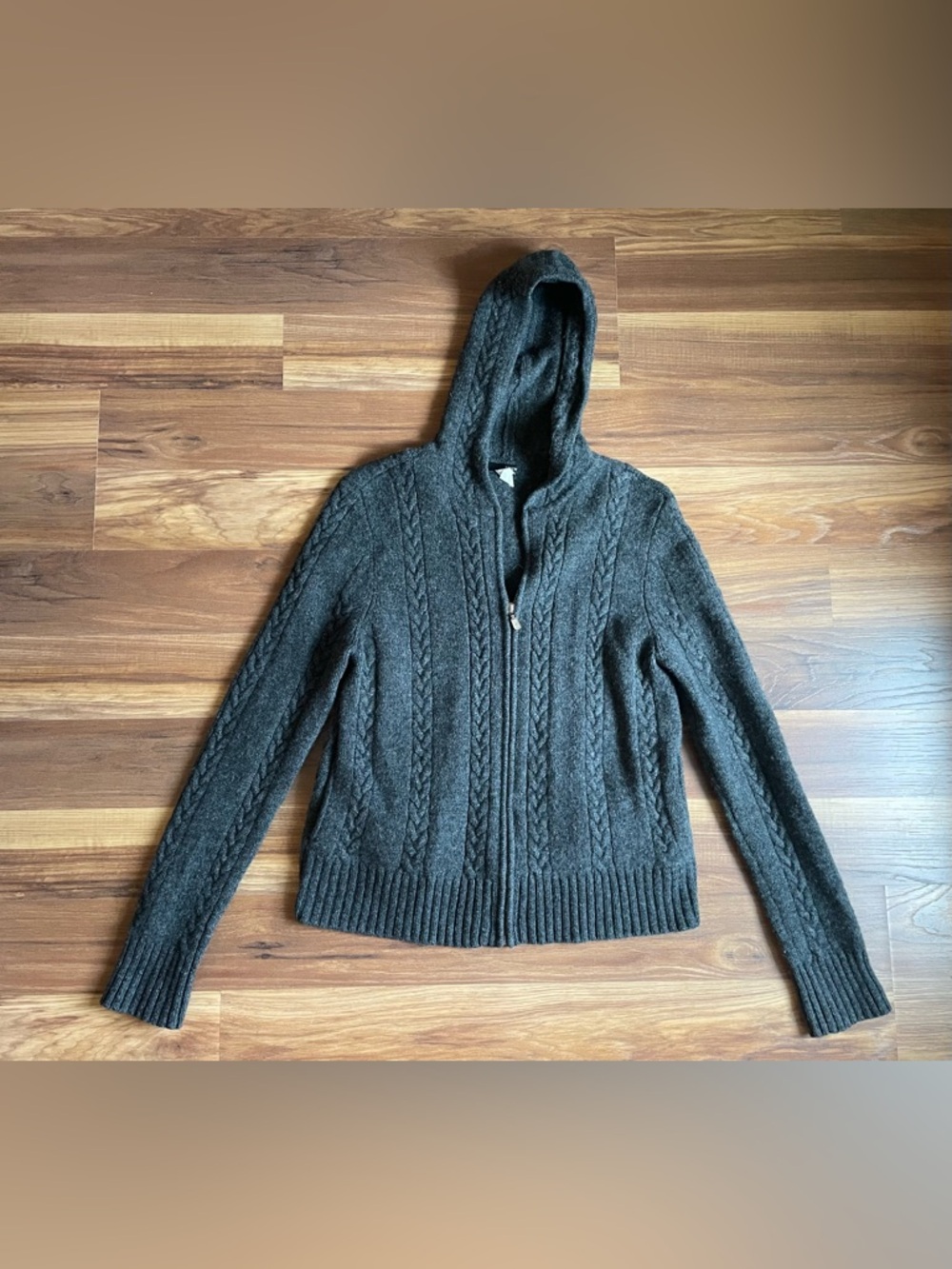 J.Crew 100% Lambswool Cable Knit Zip-Up Hoodie Sweater – Size L